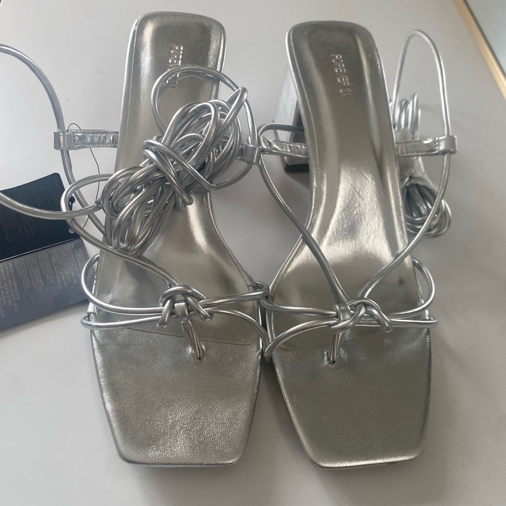Forever 21 Silver Strappy Heeled Sandals